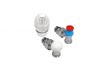 R470AX003 - sada pro připojení klasických radiátorů na rozvody z měděných nebo plastových trubek - rohové regulační šroubení, termostatická hlavice a ventil